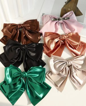 Clip Hair Accessories Women's Head Clip Textured Satin Multilayer Bow Barrettes Headband