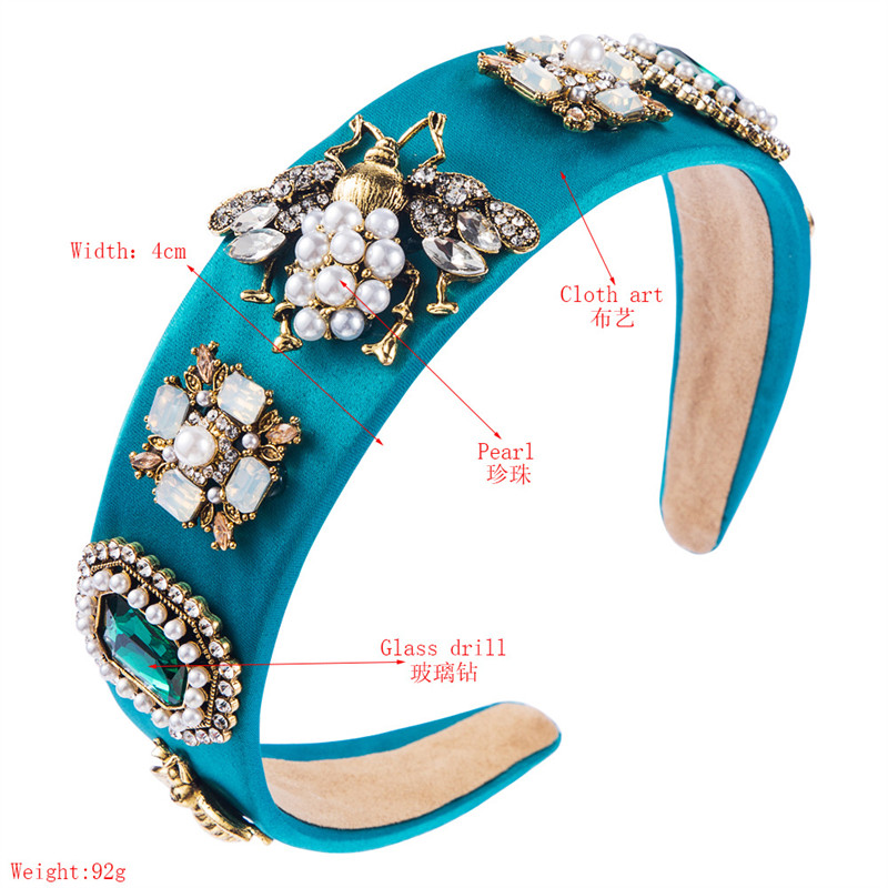Creative Baroque Headband Rhinestone-Encrusted Pearl Headband Bee Color Fabric Garland Headdress - 图片 4