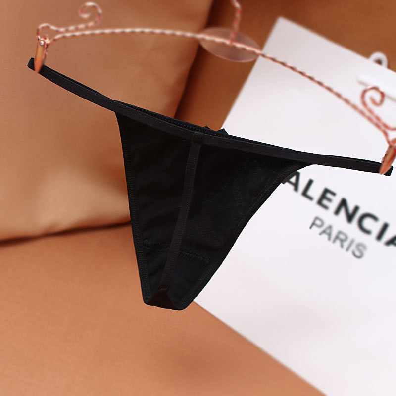 Foreign Trade T-Back Luxury Satin Sexy Seamless Pearl Bow Low Waist One Thread Cotton Crotch T-Shaped Panties - 图片 4