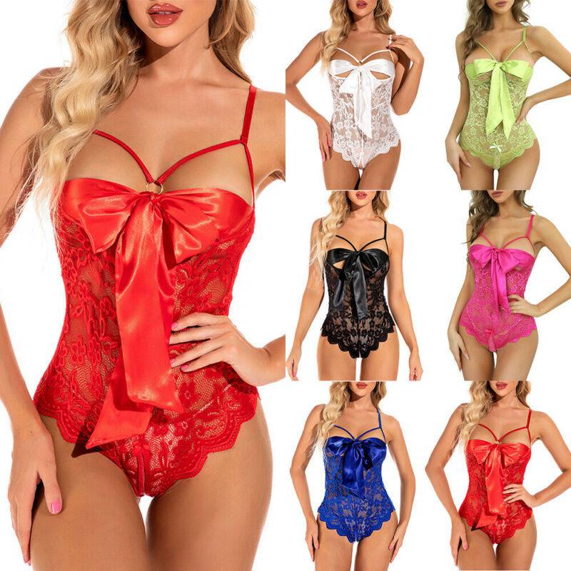 Womens Sexy Bowknot Lingerie Open Crotch Bodysuit Babydoll Underwear Nightwear - 图片 16