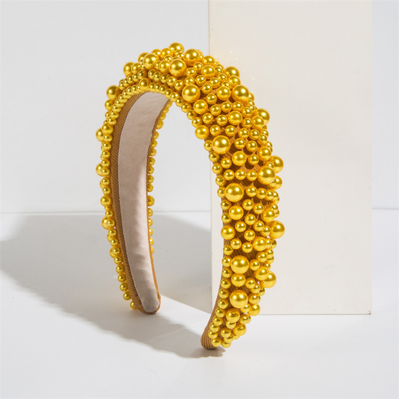 Headband Baroque Sponge Pearl Hair Accessories Women's Handmade Beaded Wide-Edged Fashion - 图片 13