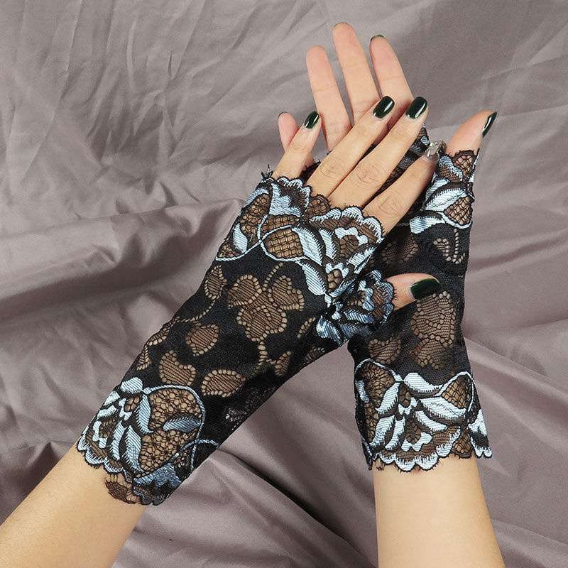 Half Finger Gloves Flower Women's Thin Elegant Sexy Lace Dew Half Scar Covering Tattoo Fashion Spring and Summer Sun Protection - 图片 4