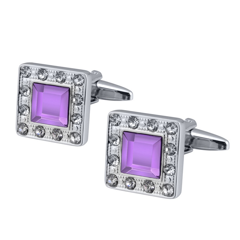 QUALITY MEN'S SILVER COLORFUL CRYSTAL SQUARE CUFFLINKS WEDDING CUFF LINKS - 图片 10