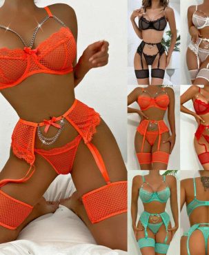 Sexy Women's Lace Bra Suspender Body Stocking Thong 3Pcs Set Underwear Lingerie