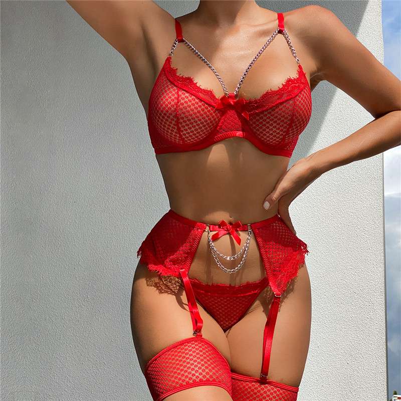 Sexy Women's Lace Bra Suspender Body Stocking Thong 3Pcs Set Underwear Lingerie - Image 24