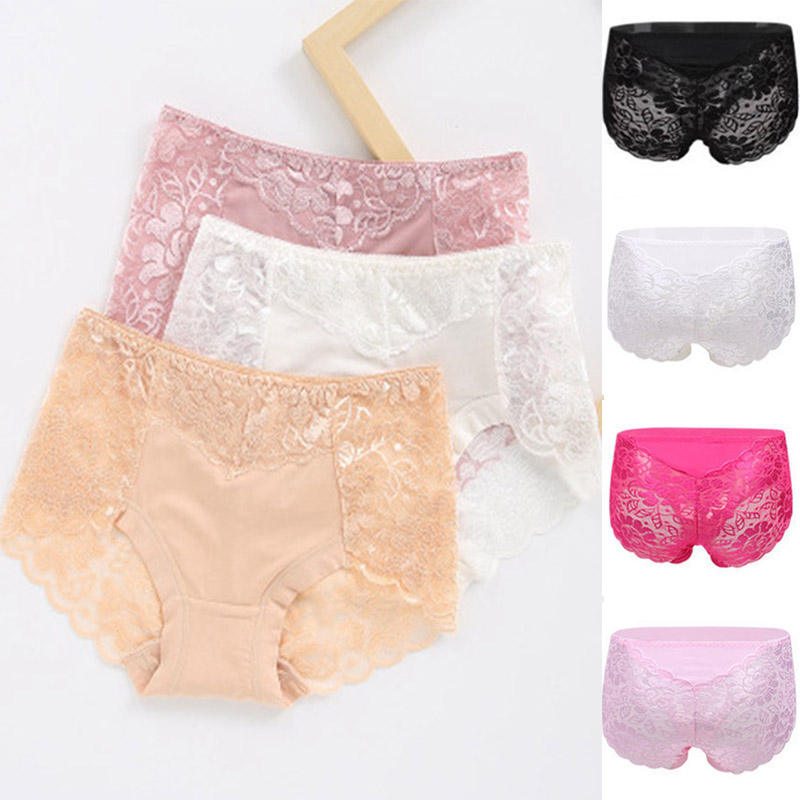 Women's Cotton Underwear Panties Sexy Lace Mid-Waist Hollow Female Briefs Hip Lift Underpants For Lady Plus Size Lingerie - 图片 20