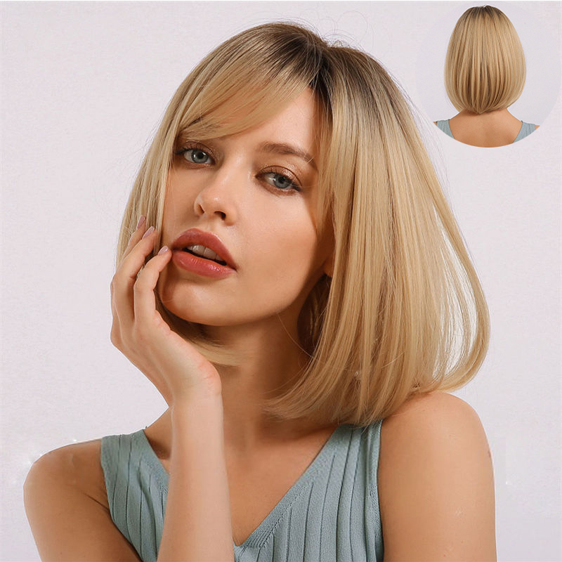 Wig Women Bangs Bob Head Gradient Golden Chemical Fiber Wig Fashion - 图片 14