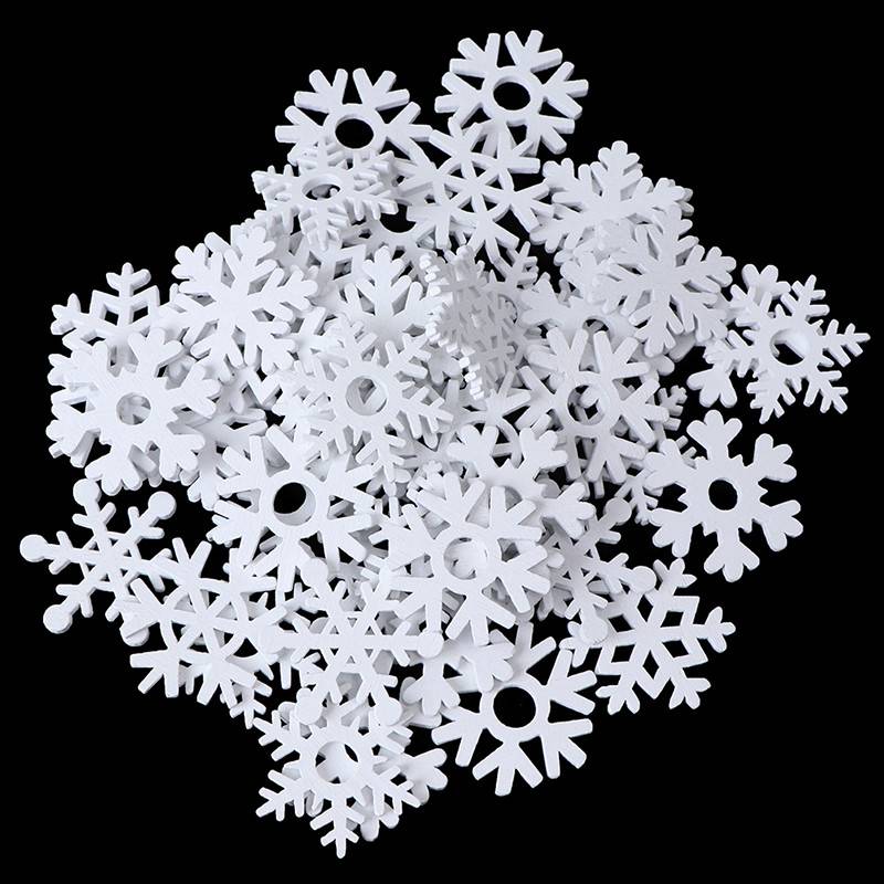 50pcs Mix Shape Wooden White Snowflakes Christmas Ornaments Xmas Pendants Decoration 35mm - 图片 5