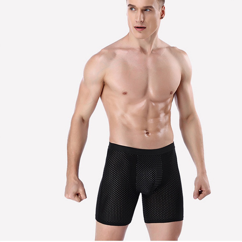 Men's Sports Underwear Lengthened Ice Silk Mesh Sexy and Breathable Boxer Briefs Running Anti-Wear Leg Long Pants - Image 5