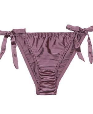 New Women's Lace up Silk Underwear Sexy Low Waist Mulberry Silk Seamless Briefs