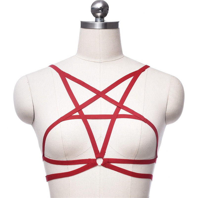 Sexy Goth Pentagram Lingerie Elastic Harness Cage Bra Cupless Body Chain - 图片 5