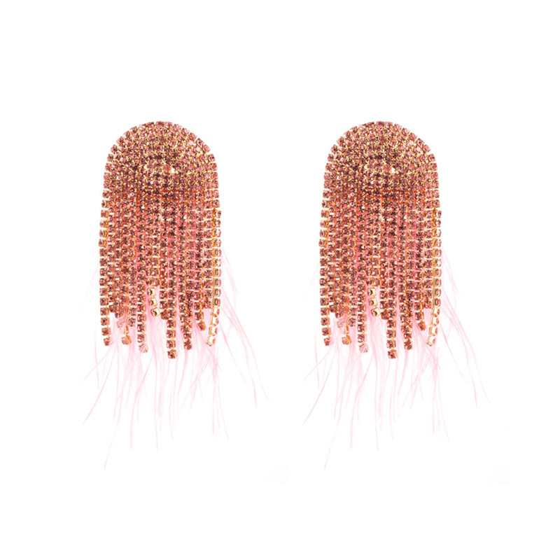 Fashion Feather Earrings for Women Baroque Style Diamond Claw Chain Party Ball - 图片 5