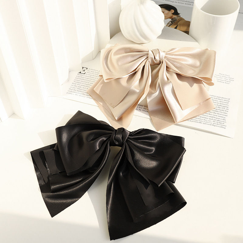 Clip Hair Accessories Women's Head Clip Textured Satin Multilayer Bow Barrettes Headband - 图片 4