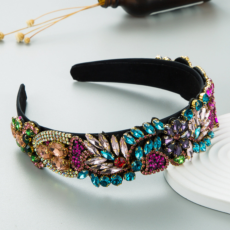 Headband Baroque Retro Exaggerated Color Glass Drill Flower Fashion Hair Accessory - 图片 5
