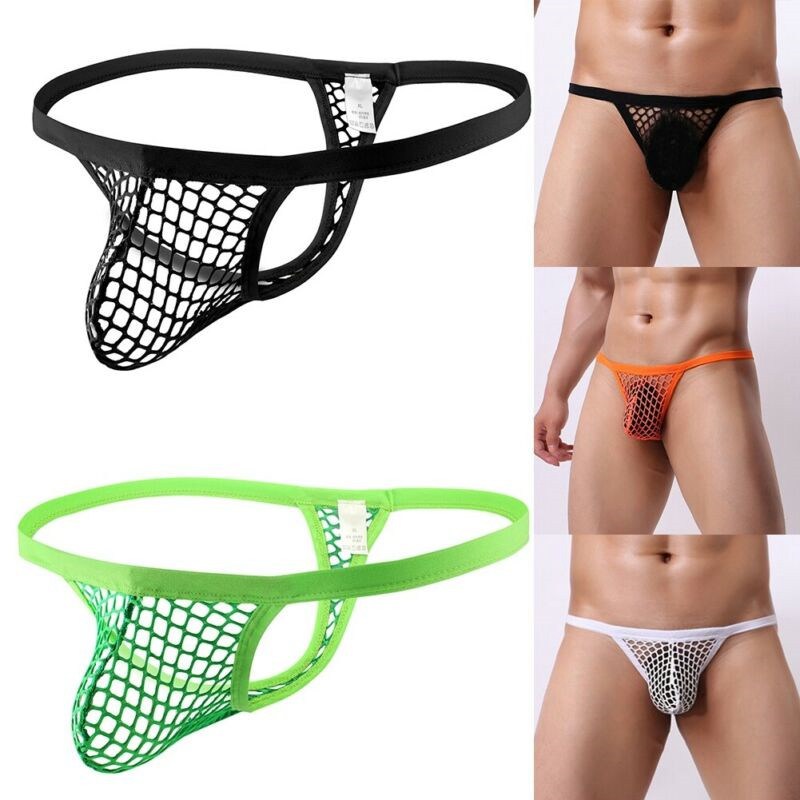 Men's Sexy Mesh Net See Through Underwear Thong Bikini Briefs G-String Knickers - 图片 4