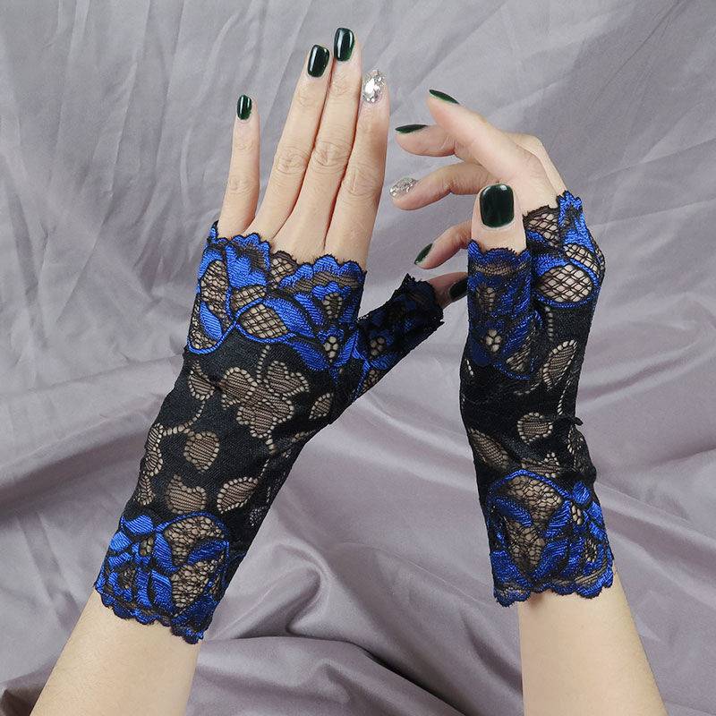 Half Finger Gloves Flower Women's Thin Elegant Sexy Lace Dew Half Scar Covering Tattoo Fashion Spring and Summer Sun Protection - 图片 5