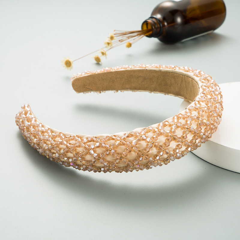 Elegant Handmade Beaded Crystal Sponge Wide Brim Hair Band Baroque Personality Headband - Image 10