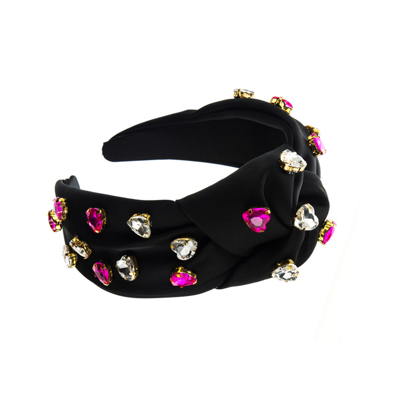 Fashion Wide-Brimmed Knotted Fabric Headband Female Baroque Love Glass Drill Elegant Hair Accessories - 图片 5