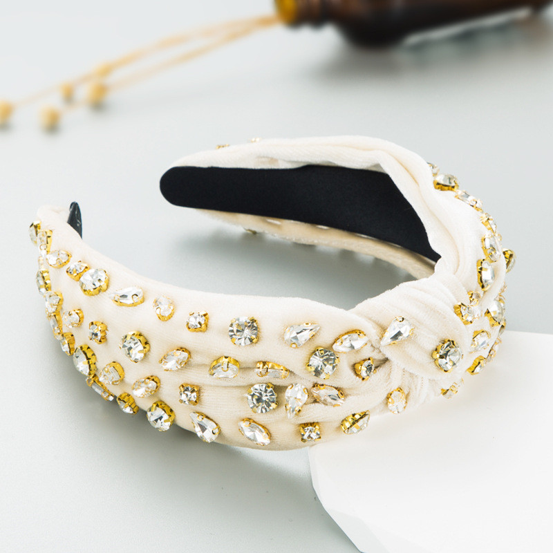 Fashion Gold Velvet Handmade Sewing Full Diamond Headband Retro Baroque Hair Accessories - 图片 9