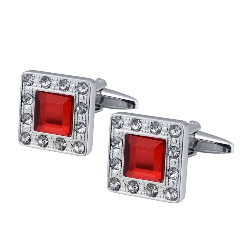 QUALITY MEN'S SILVER COLORFUL CRYSTAL SQUARE CUFFLINKS WEDDING CUFF LINKS - 图片 11