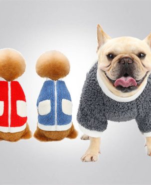 Autumn and Winter Dog Clothes Pet Clothes Solid Color Hooded Thickened Dog Jacket