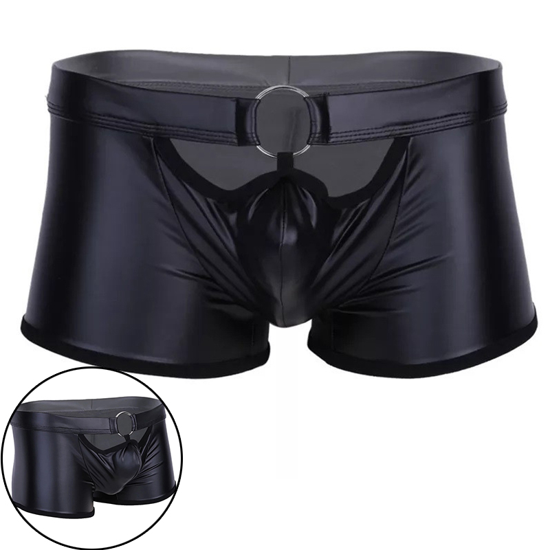 Sexy Lingerie Trunks Men Underwear Faux Leather Boxer Brief Shorts Underpants - 图片 7