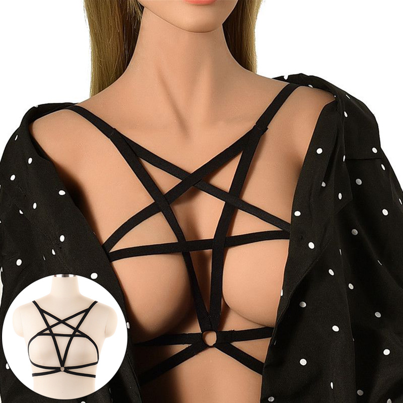 Sexy Goth Pentagram Lingerie Elastic Harness Cage Bra Cupless Body Chain - 图片 10