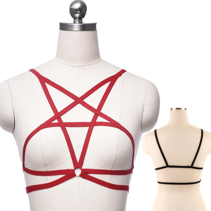 Sexy Goth Pentagram Lingerie Elastic Harness Cage Bra Cupless Body Chain - 图片 9