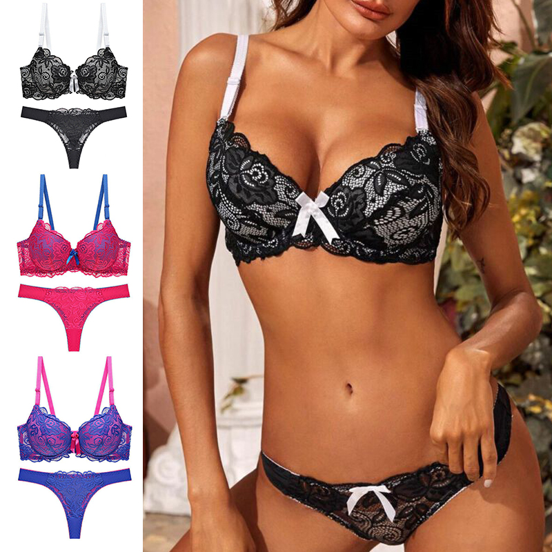 Sexy Women Push Up Bra Set Floral Lace Lingerie Bra & Thong Ladies Underwear BC - 图片 23