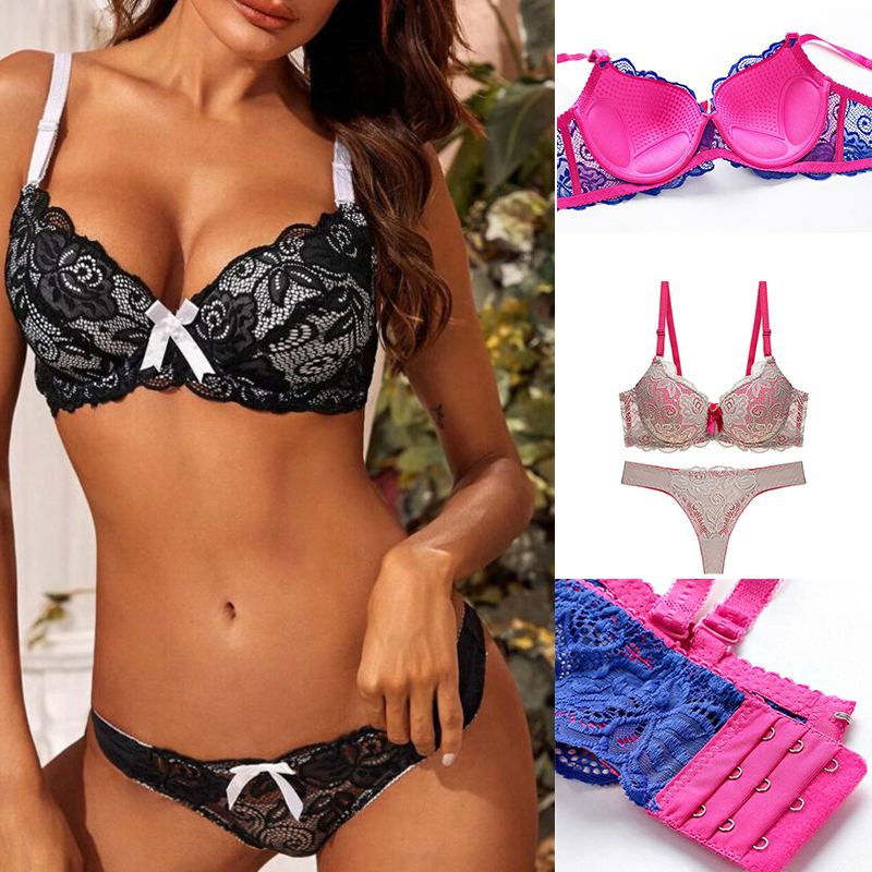Sexy Women Push Up Bra Set Floral Lace Lingerie Bra & Thong Ladies Underwear BC - 图片 24