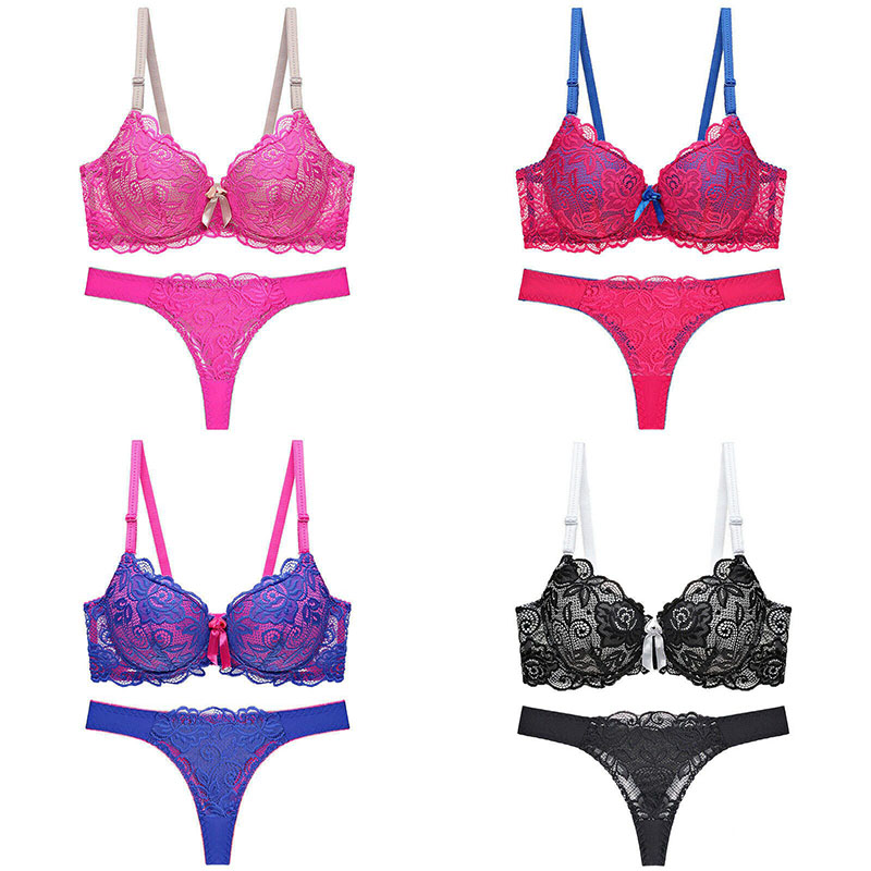 Sexy Women Push Up Bra Set Floral Lace Lingerie Bra & Thong Ladies Underwear BC - 图片 22