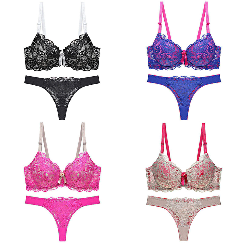 Sexy Women Push Up Bra Set Floral Lace Lingerie Bra & Thong Ladies Underwear BC - 图片 28