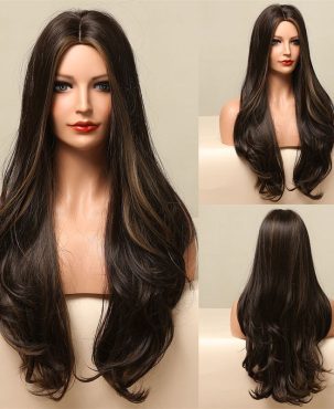 Wig Female Big Wave Long Curly Hair Cover Mid-Length Long Hair Black Dyed Full Head Cover Wigs