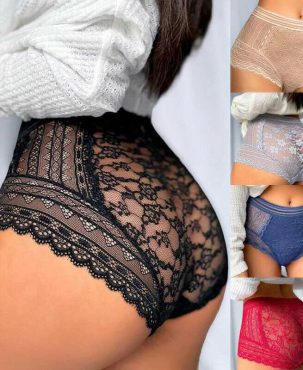 Women Sexy High Waist Underwear Briefs Panties Lace Sheer Lingerie Soft Knickers