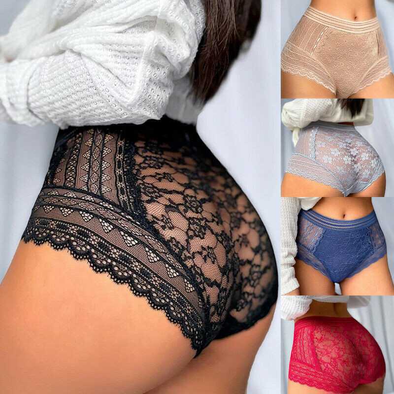 Women Sexy High Waist Underwear Briefs Panties Lace Sheer Lingerie Soft Knickers