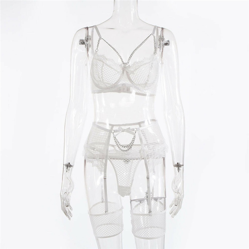 Sexy Women's Lace Bra Suspender Body Stocking Thong 3Pcs Set Underwear Lingerie - Image 11