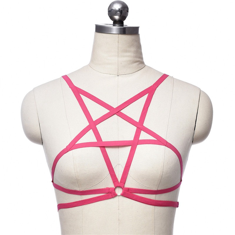 Sexy Goth Pentagram Lingerie Elastic Harness Cage Bra Cupless Body Chain - 图片 6