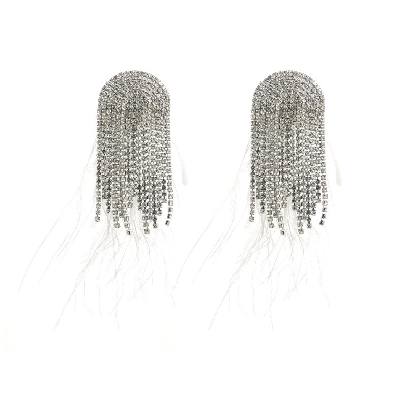 Fashion Feather Earrings for Women Baroque Style Diamond Claw Chain Party Ball - 图片 6