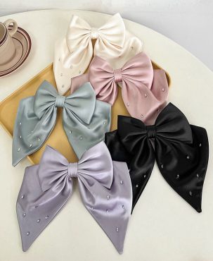 Bow Hair Accessories Rhinestone Barrettes Women's Horizontal Clip Spring Clip Headdress Fashion