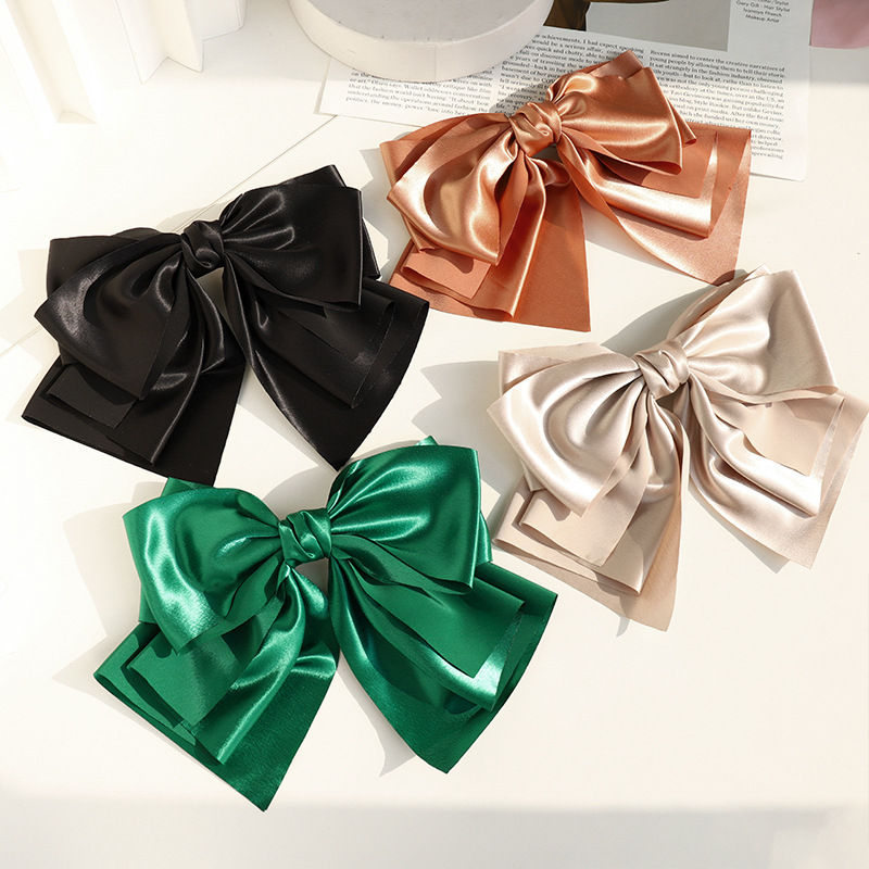 Clip Hair Accessories Women's Head Clip Textured Satin Multilayer Bow Barrettes Headband - 图片 5