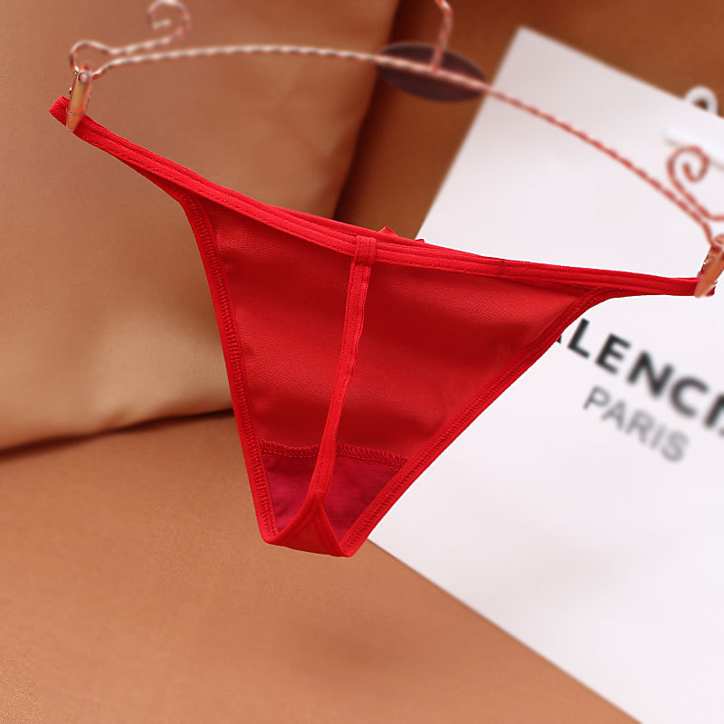 Foreign Trade T-Back Luxury Satin Sexy Seamless Pearl Bow Low Waist One Thread Cotton Crotch T-Shaped Panties - 图片 6