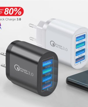 Fast Charger Plug & Cable IQ-Tech  3.0 4x Multi USB  UK Wall  Charger