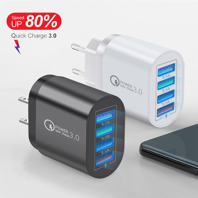 Fast Charger Plug & Cable IQ-Tech 3.0 4x Multi USB UK Wall Charger