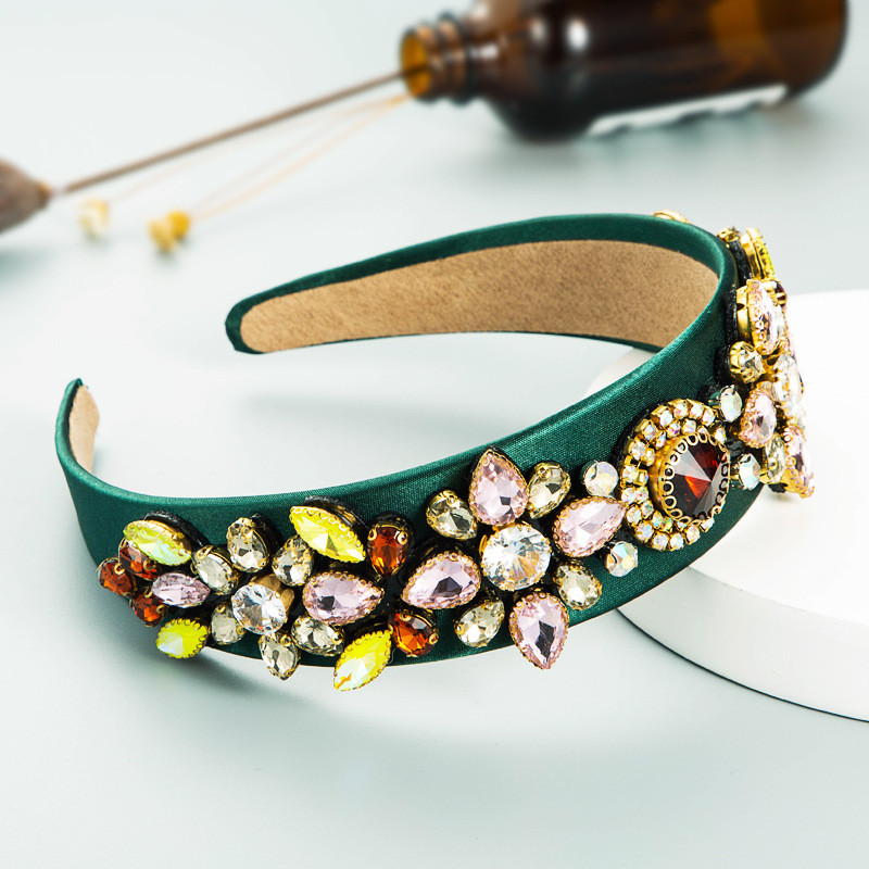 Retro Wide Edge Baroque Style Headband Inlaid Rhinestone Hair Hoop Fashion Women - 图片 17