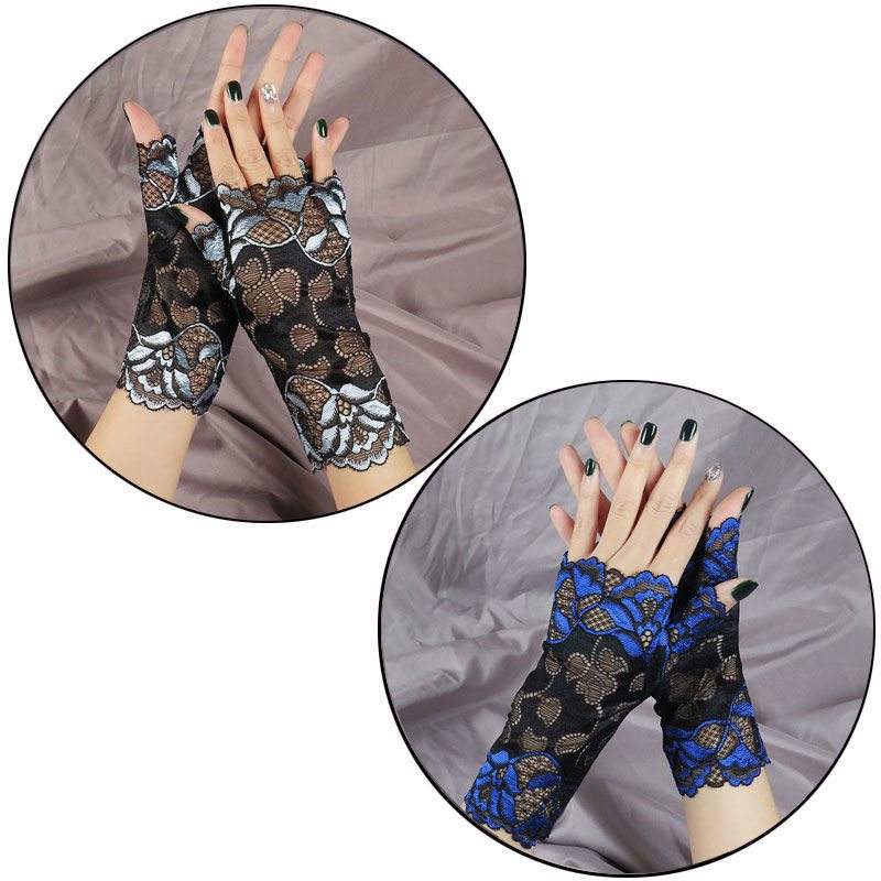 Half Finger Gloves Flower Women's Thin Elegant Sexy Lace Dew Half Scar Covering Tattoo Fashion Spring and Summer Sun Protection - 图片 6