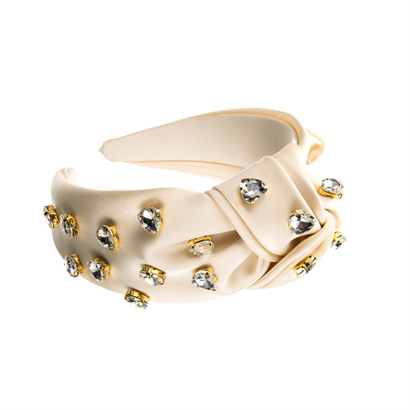 Fashion Wide-Brimmed Knotted Fabric Headband Female Baroque Love Glass Drill Elegant Hair Accessories - 图片 6