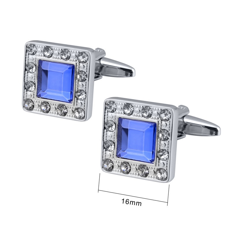 QUALITY MEN'S SILVER COLORFUL CRYSTAL SQUARE CUFFLINKS WEDDING CUFF LINKS - 图片 12