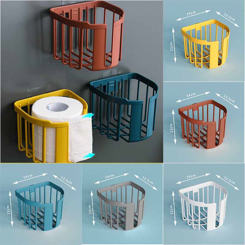 Bathroom Toilet Paper Rack Wall Mounted Adhesive Organizer No-Drill Leachate Large Capacity Tissue Holder Hanging towels - 图片 17