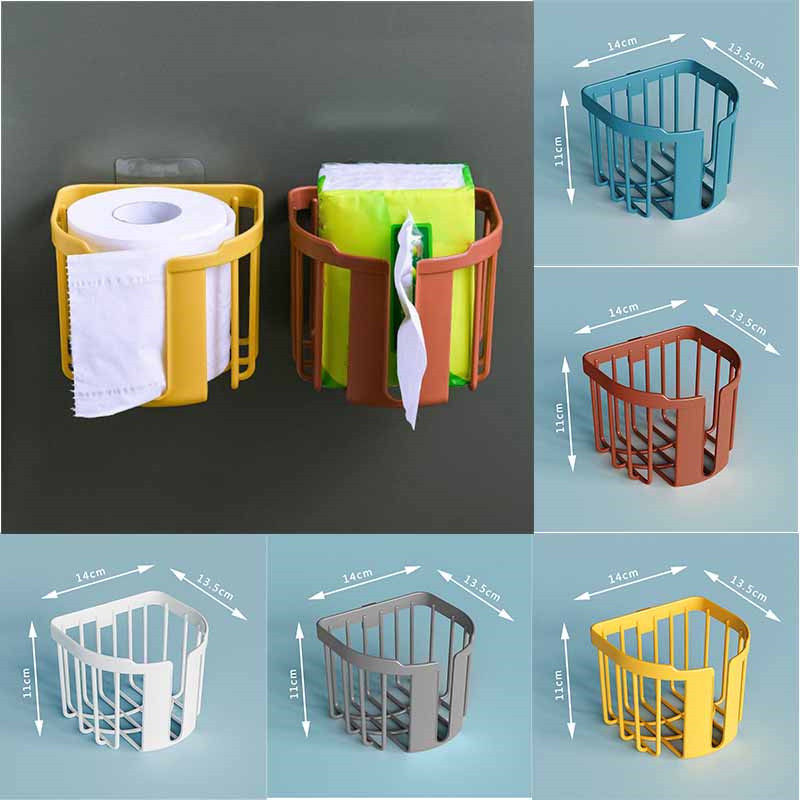 Bathroom Toilet Paper Rack Wall Mounted Adhesive Organizer No-Drill Leachate Large Capacity Tissue Holder Hanging towels - 图片 19