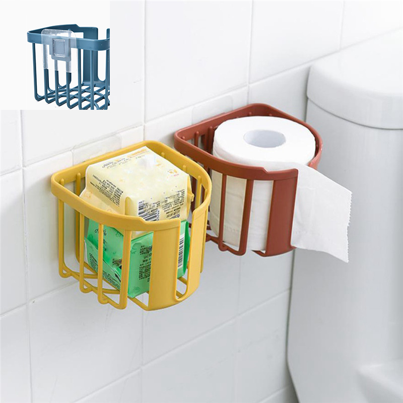 Bathroom Toilet Paper Rack Wall Mounted Adhesive Organizer No-Drill Leachate Large Capacity Tissue Holder Hanging towels - 图片 12
